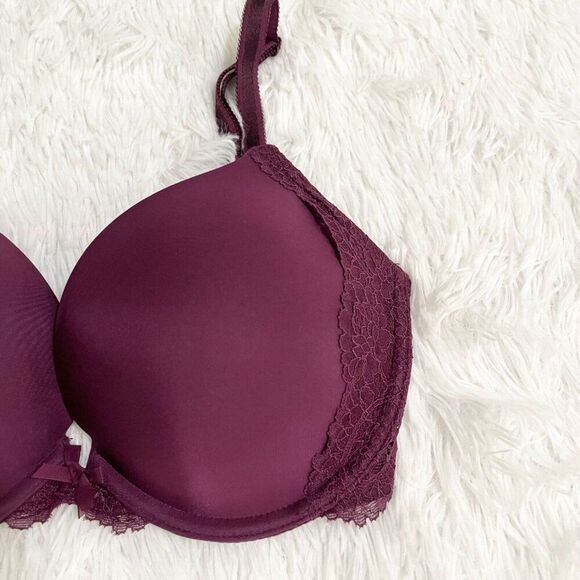 Women Victoria's Secret Underwired Lace Push Up Bra in Dark Magenta Size 32DD - Picture 4 of 12